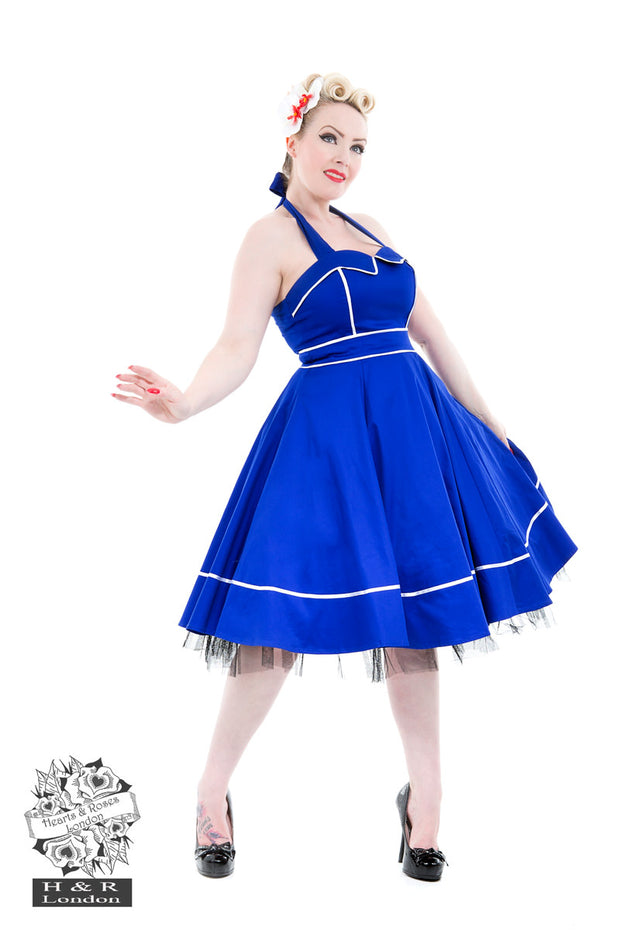 Hearts & Roses 50s Blue Sailor Moon Nautical Stretch Cotton Dress