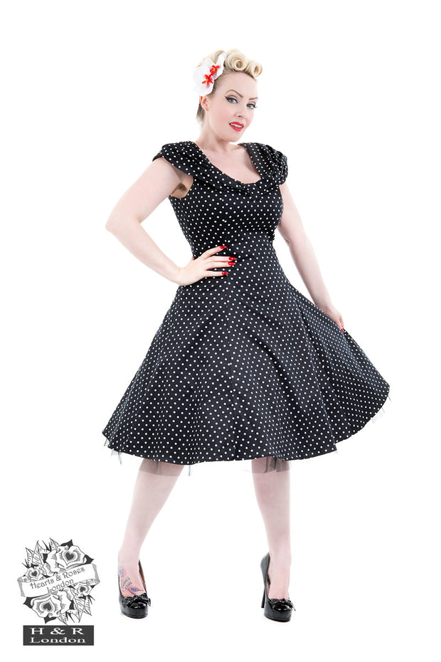 Hearts & Roses Black Small Polka Dot Swing Dress