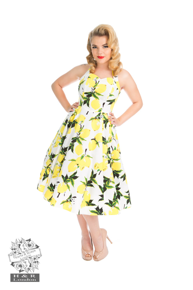 Hearts & Roses Lemon Print Yellow Swing Dress