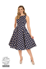 Hearts & Roses Mia Navy Blue Polka Dot Swing Dress
