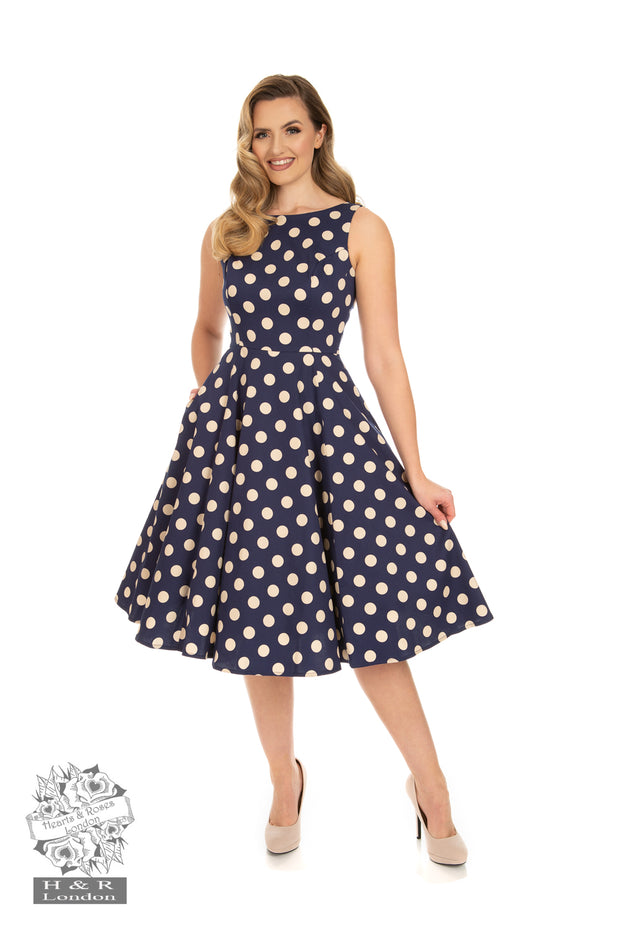 Hearts & Roses Mia Navy Blue Polka Dot Swing Dress