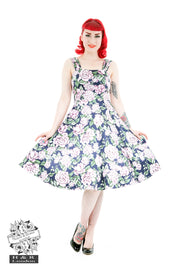 Hearts & Roses Peony Pink Lilac Navy Blue Floral Swing Dress