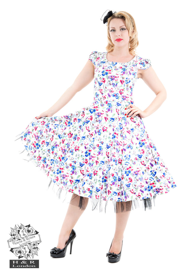 Hearts & Roses Poppy Floral White Swing Dress