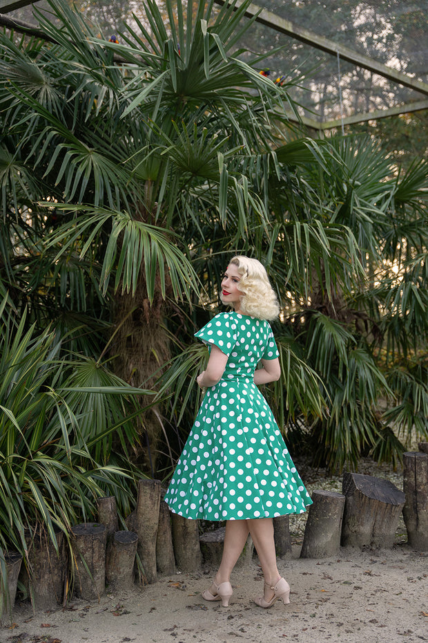 Hearts & Roses 40s Nina Green Polka Dot Swing Dress Cherry Red Vintage Hearts & Roses 40s Nina Green Polka Dot Swing Dress Cherry Red Vintage