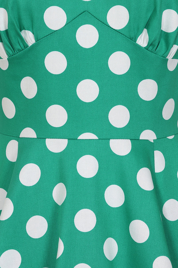 Hearts & Roses 40s Nina Green Polka Dot Swing Dress Cherry Red Vintage Hearts & Roses 40s Nina Green Polka Dot Swing Dress Cherry Red Vintage