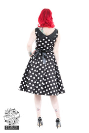 Hearts & Roses Black Playful Polka Dot Hepburn Swing Dress