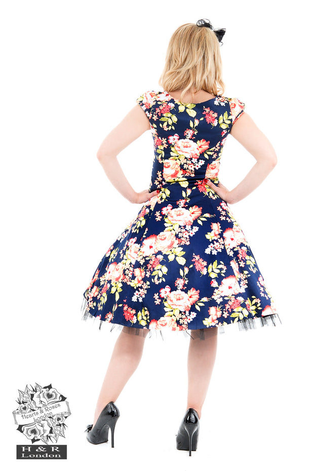 Hearts & Roses Jennifer Blue Floral Swing Dress