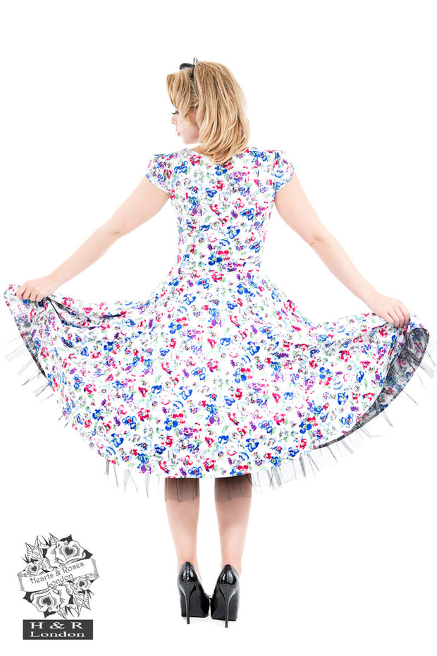 Hearts & Roses Poppy Floral White Swing Dress