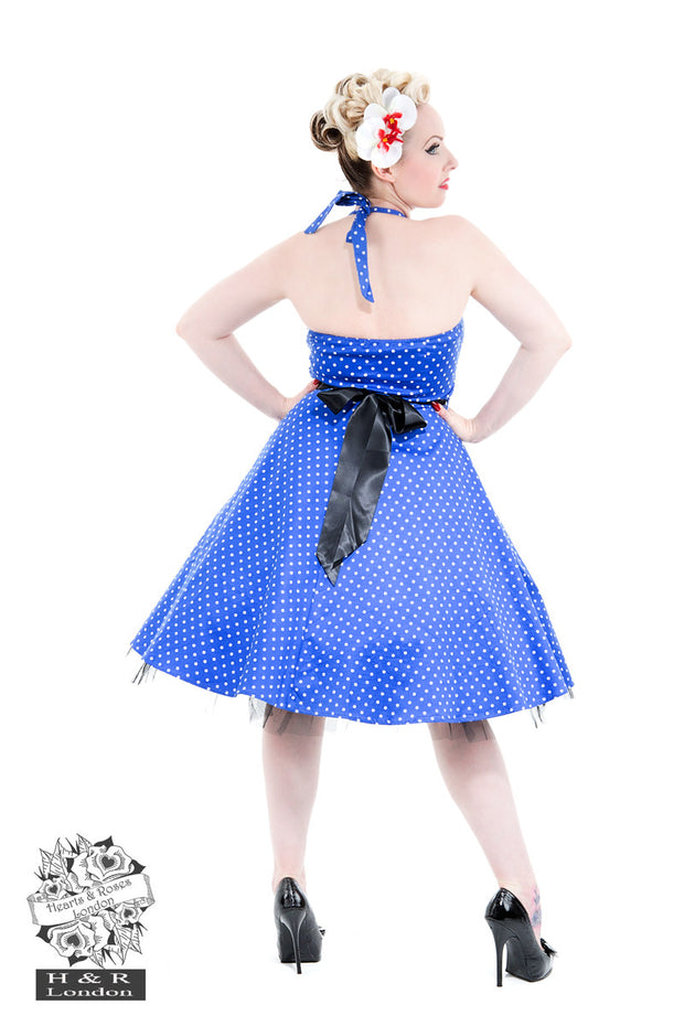 Hearts & Roses Royal Blue White Polka Dot Swing Dress