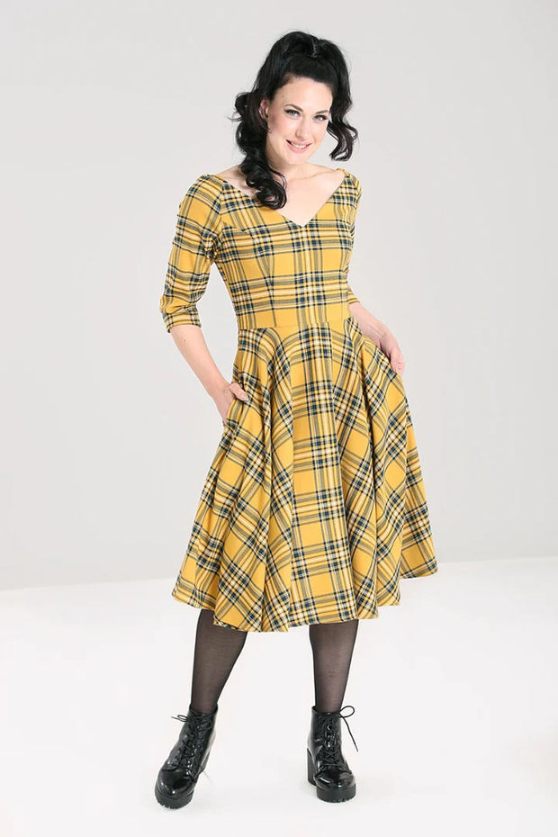 Hell Bunny 1950s Wither Mustard Yellow Dress