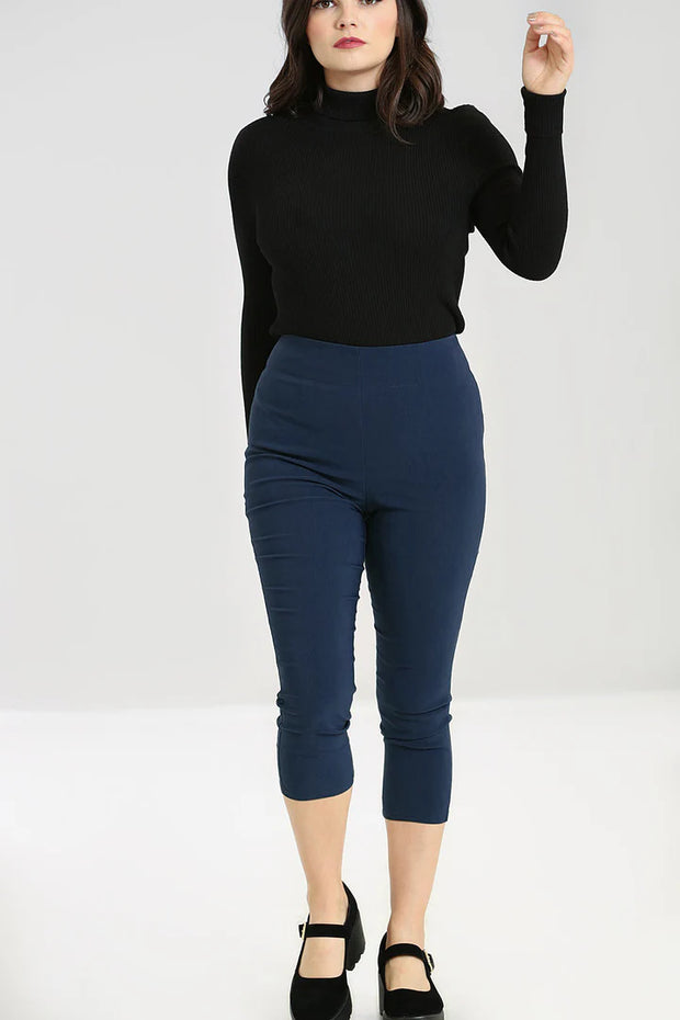 Hell Bunny 50s Dionne Navy Blue Capris Trousers