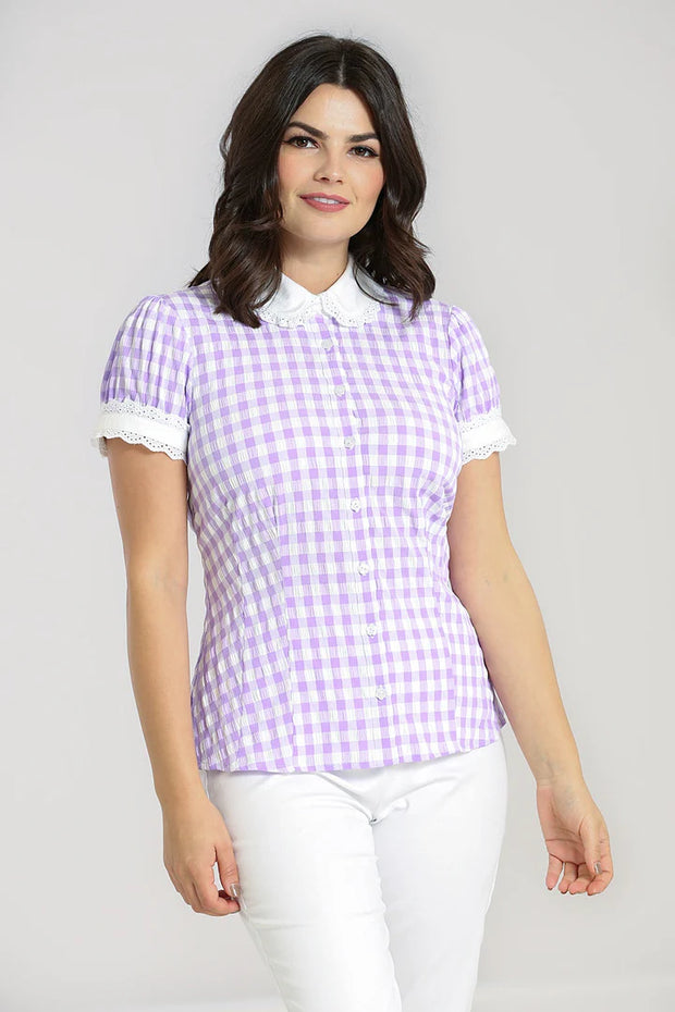 Hell Bunny 40s Lilac & White Gingham Blouse
