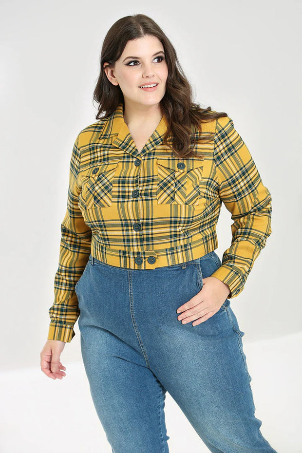 Hell Bunny 40s Style Mustard Yellow Tartan Jacket