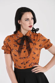 Hell Bunny 40s Style Vixey Fox Brown Blouse