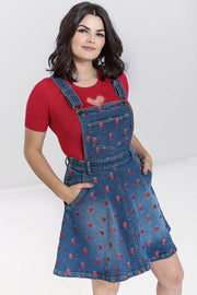Hell Bunny 60s Style Strawberry Denim Pinafore Mini Dress