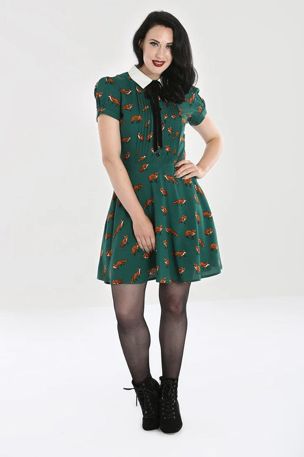 Hell Bunny 60s Style Vixey Fox Green Mini Dress