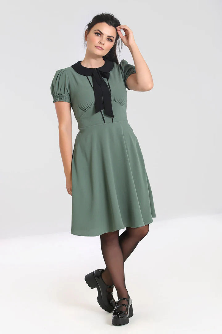 Hell Bunny 1940s Catherine Green Dress – Cherry Red Vintage