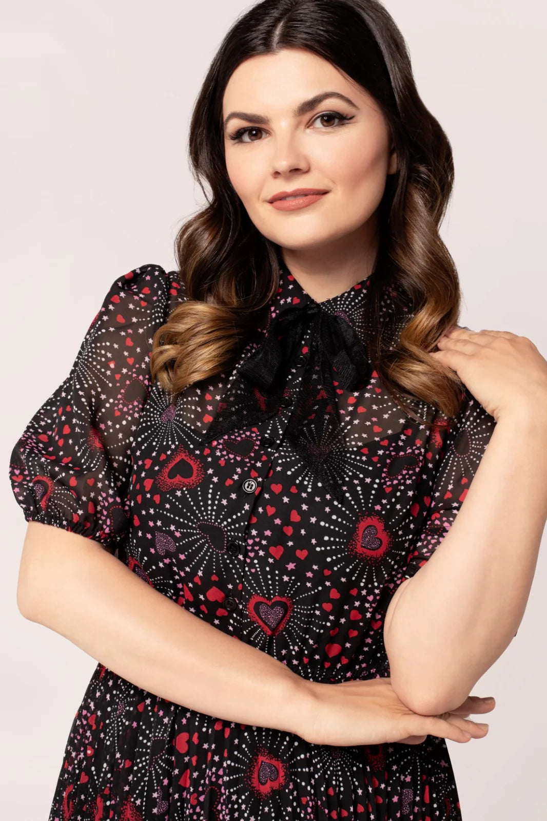 Hell Bunny 1940s style Perry Black Hearts Mid Dress – Cherry Red Vintage
