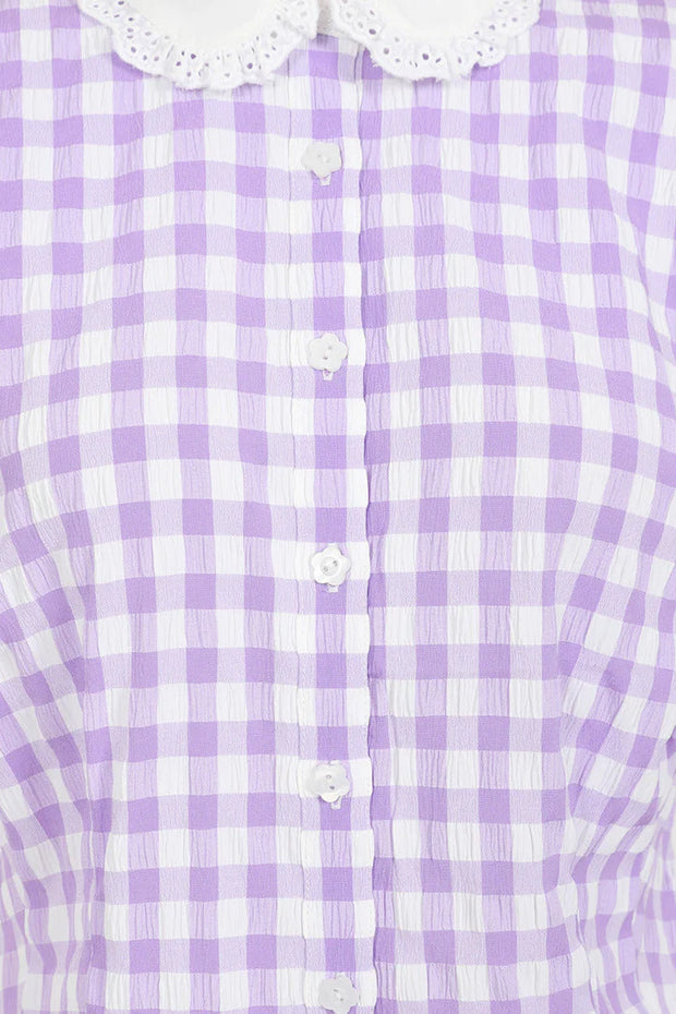 Hell Bunny 40s Lilac & White Gingham Blouse