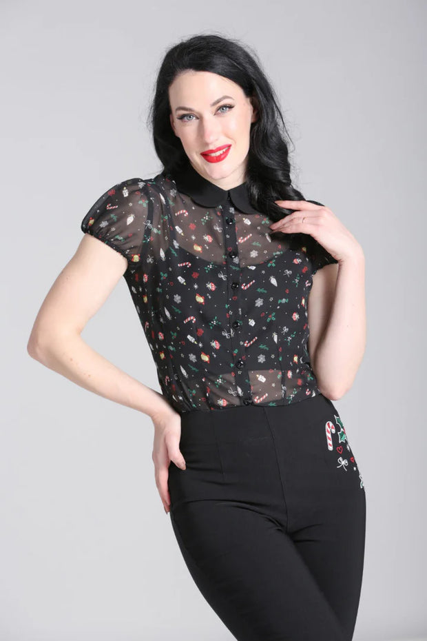 Hell Bunny 40s Natalie Black Christmas Blouse