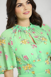 Hell Bunny 40s Style Adelina Mint Green Floral Dress