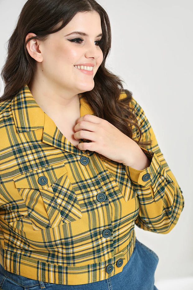 Hell Bunny 40s Style Mustard Yellow Tartan Jacket