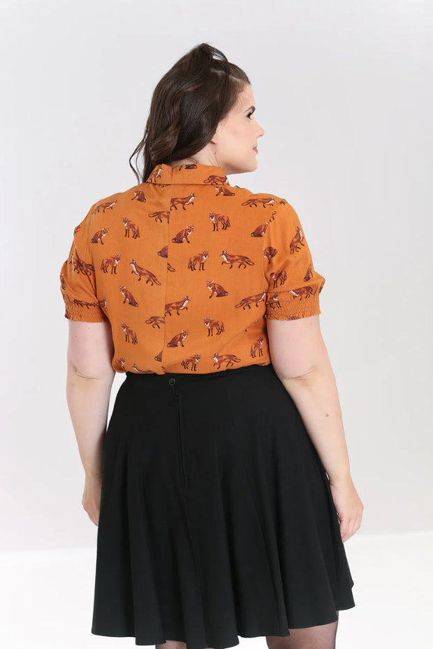Hell Bunny 40s Style Vixey Fox Brown Blouse