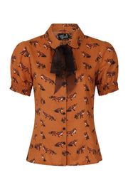 Hell Bunny 40s Style Vixey Fox Brown Blouse