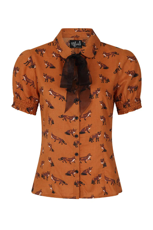 Hell Bunny 40s Style Vixey Fox Brown Blouse