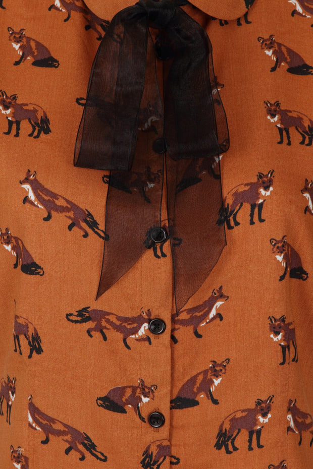 Hell Bunny 40s Style Vixey Fox Brown Blouse