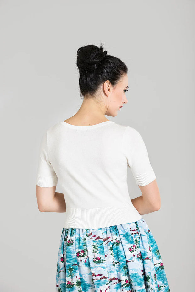 Hell Bunny 50s Wendi Ivory White Short Sleeved Cardigan