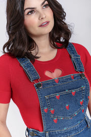 Hell Bunny 60s Style Strawberry Denim Pinafore Mini Dress