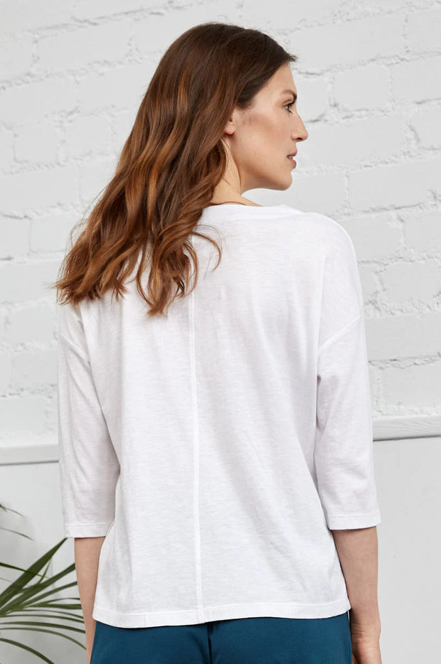 Nomads White Organic Cotton Jersey 3/4 Sleeve Top