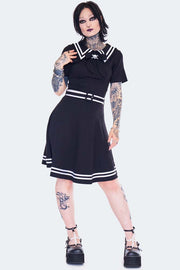 Voodoo Vixen 50's Black Nautical Bow Skater Dress