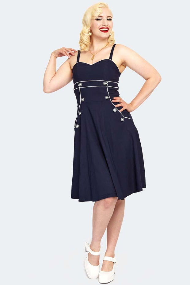 Voodoo Vixen 50's Nautical Navy Flared Dress