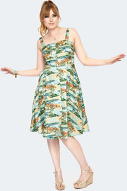 Voodoo Vixen 50's Riviera Tiki Print Flared Dress