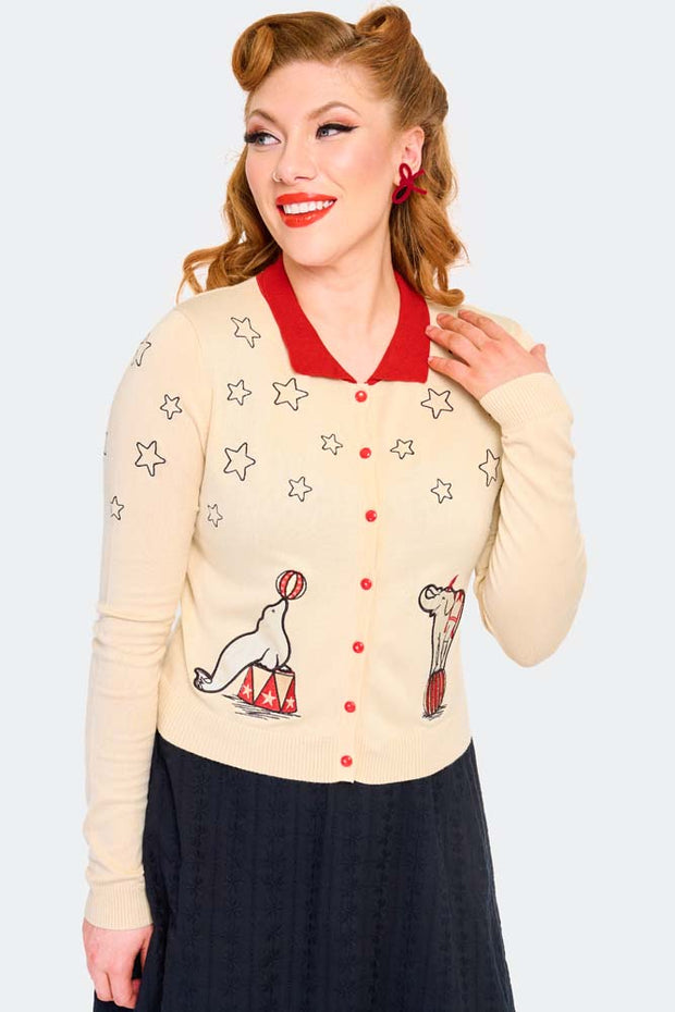Voodoo Vixen Circus Embroidered Cream Cardigan