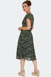 Voodoo Vixen 40's Green Floral Print Flared Dress