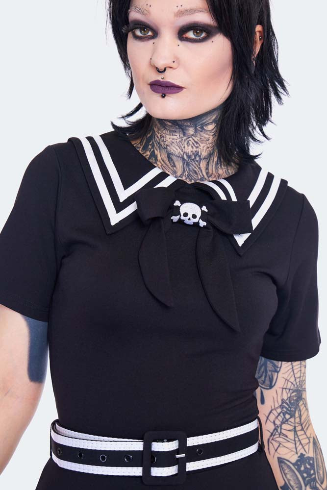 Voodoo Vixen 50's Black Nautical Bow Skater Dress – Cherry Red Vintage