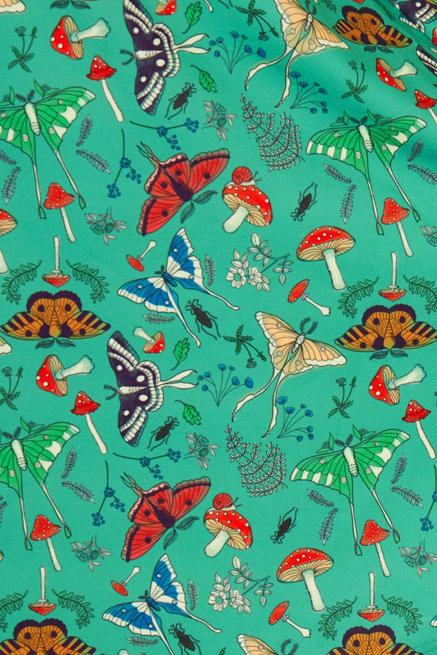 Voodoo Vixen 50's Green Woodland Moth Print Flared Dress