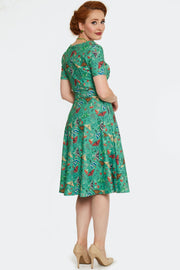Voodoo Vixen 50's Green Woodland Moth Print Flared Dress