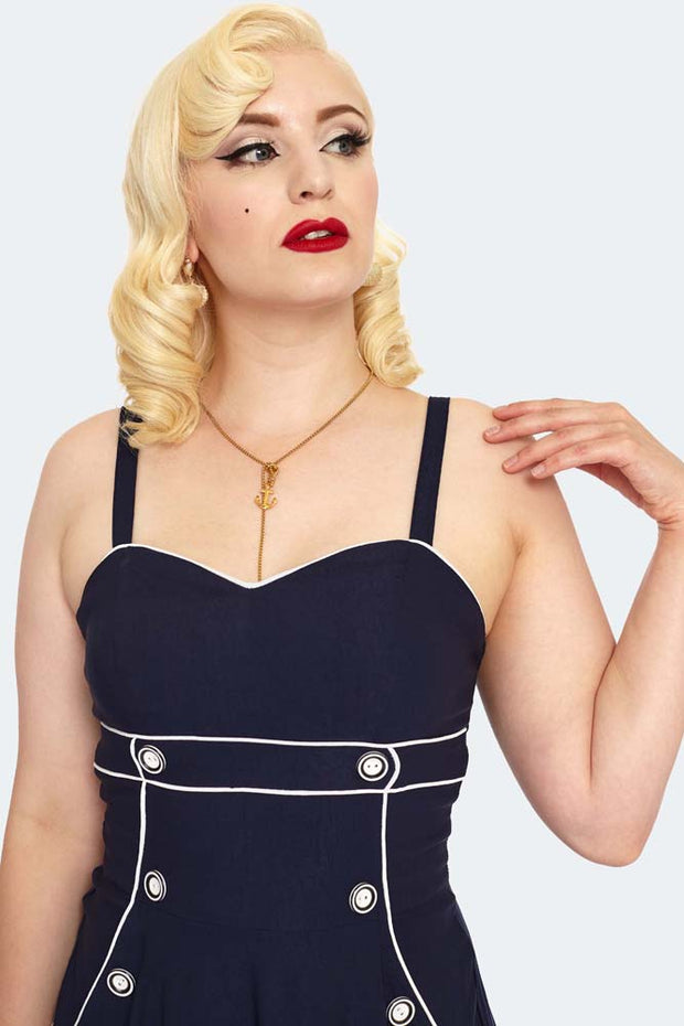 Voodoo Vixen 50's Nautical Navy Flared Dress