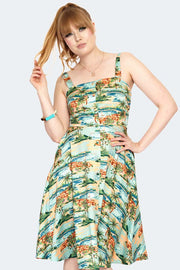 Voodoo Vixen 50's Riviera Tiki Print Flared Dress