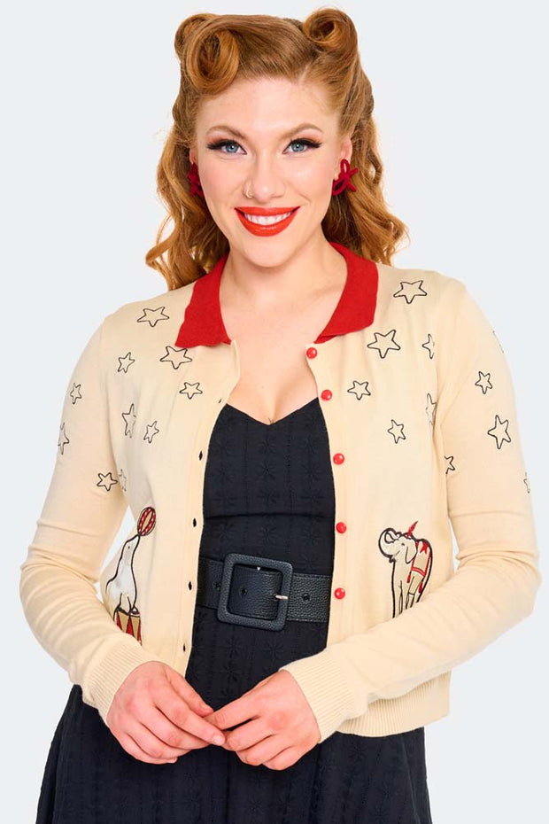 Voodoo Vixen Circus Embroidered Cream Cardigan
