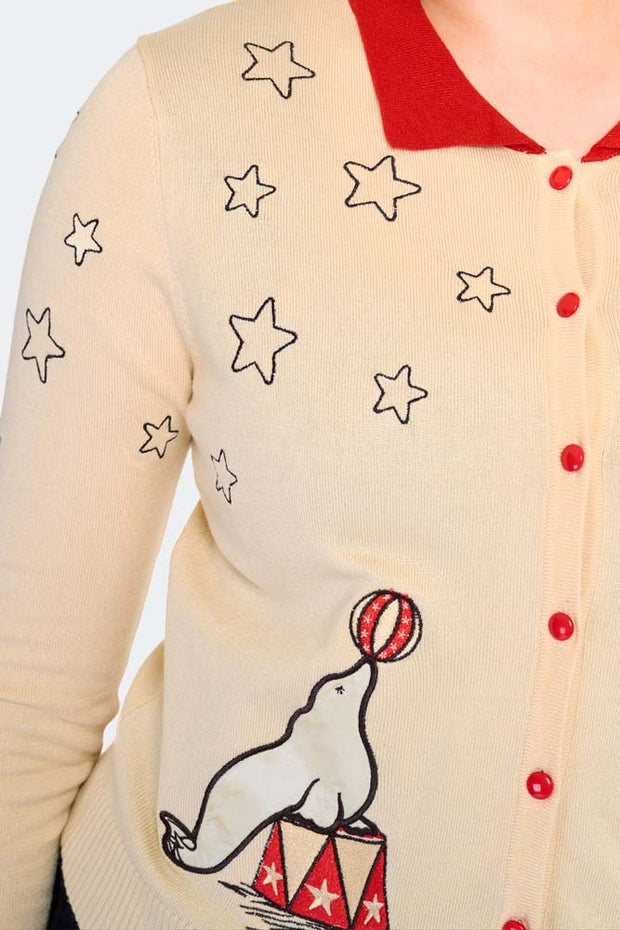 Voodoo Vixen Circus Embroidered Cream Cardigan