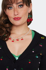 Voodoo Vixen Multicoloured Rainbow Cherry Embroidered Black Cardigan