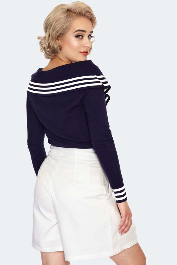 Voodoo Vixen Nautical Navy Blue Stripe Collar Jumper