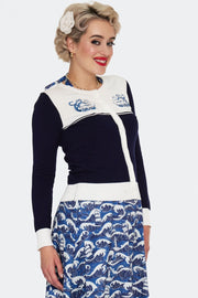 Voodoo Vixen Nautical Ship Navy Blue Cardigan