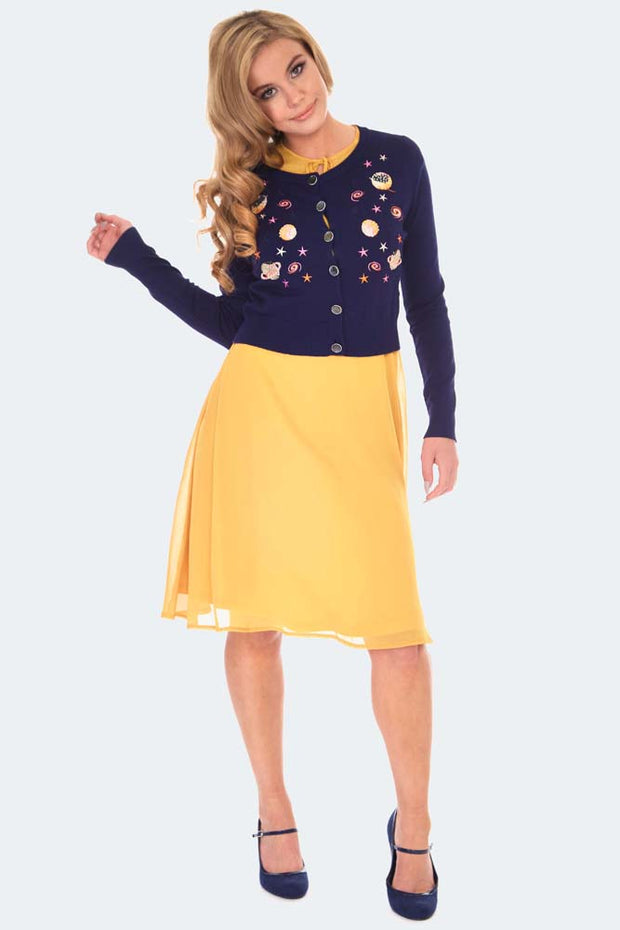 Voodoo Vixen Space Chic Embroidered Navy Blue Cardigan