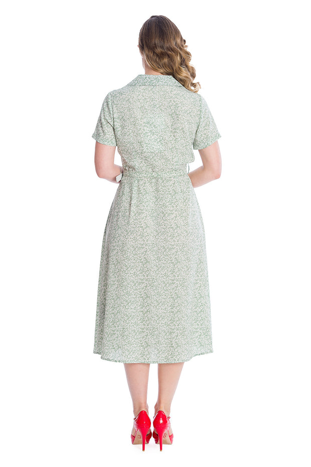 Banned Retro 40s Style Dreaming Light Green Floral Tea Dress